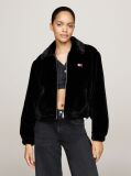 Negru Jacheta Cropped Din Blana Artificiala  Femei