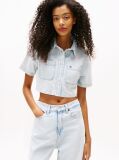 Denim Camasa Denim Usoara Cu Maneci Scurte Cropped Si Croiala Relaxata  Femei