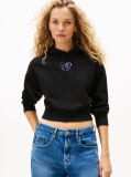 Negru Hoody Relaxat Cropped Cu Grafica  Femei