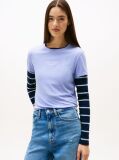 Blue Tricou Slim Din Jersey Cu Logo  Femei