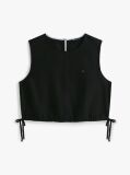 Black Side Tie Linen Blend Sleeveless Blouse  Women