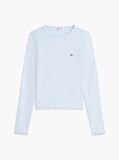 Blue T-Shirt Cu Maneca Lunga Ribbed Cu Croiala Slim  Femei