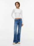 Alb T-Shirt Cu Maneca Lunga Ribbed Cu Croiala Slim  Femei