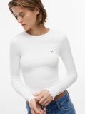 Alb T-Shirt Cu Maneca Lunga Ribbed Cu Croiala Slim  Femei