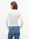 Alb T-Shirt Cu Maneca Lunga Ribbed Cu Croiala Slim  Femei