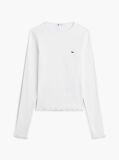 Alb T-Shirt Cu Maneca Lunga Ribbed Cu Croiala Slim  Femei