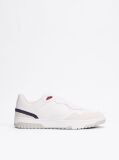 White Leather Mixed Texture Basketball Trainers  Men