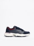 Blue Pantofi Sport Din Piele Cu Textura Mixta  Barbati