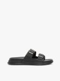 Black Leather Buckle Strap Sandals  Men
