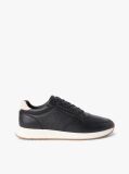Black Debossed Leather Fine Cleat Trainers  Men