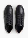 Black Debossed Leather Fine Cleat Trainers  Men