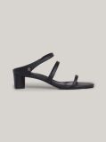 Black Leather Mid-Heel Strap Sandals  Women