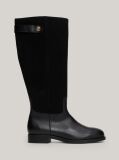 Black Leather Mixed Texture Knee-High Boots  Women