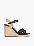 Negru Sandale Espadrile Cu Toc Wedge Si Bretele Din Satin  Femei