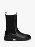 Black Leather Cleat Mid Chelsea Boots  Women