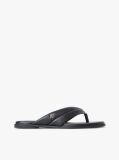 Black Leather Toe Post Flat Sandals  Women
