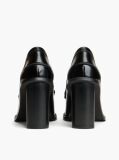 Black Block Heel Leather Loafers  Women