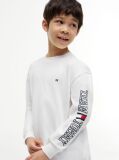 Alb T-Shirt Cu Maneca Lunga Si Logo  Baieti