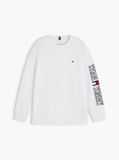 Alb T-Shirt Cu Maneca Lunga Si Logo  Baieti
