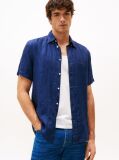 Blue Short Sleeve Regular Fit Linen Shirt  Men