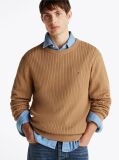 Brown Herringbone Knit Crew Neck Jumper  Men