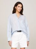 Blue Grandad Collar Oversized Voile Shirt  Women