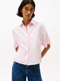 Pink Relaxed Fit Short Sleeve Linen Shirt  Women