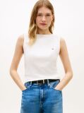 White Ribbed Slim Boat Neck Tank Top  Women