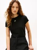 Negru Tricou Slim Din Jersey Cu Logo Texturat  Femei