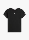 Negru Tricou Slim Din Jersey Cu Logo Texturat  Femei