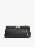Negru Clutch Modern Cu Lant Cu Inchizatoare Clasp Si Monograma TH  Femei