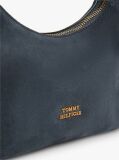 Blue Metal Logo Suede Shoulder Bag  Women