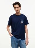 Blue T-Shirt Cu Model Floral Pe Buzunar  Barbati