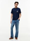 Blue T-Shirt Cu Model Floral Pe Buzunar  Barbati
