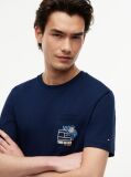 Blue T-Shirt Cu Model Floral Pe Buzunar  Barbati