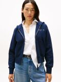 Blue Hanorac Pique Cu Fermoar Si Broderie Cu Logo  Femei