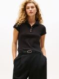 Negru Tricou Polo Slim Fit Cu Nasturi Aurii  Femei