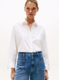 White Oversized Fit Adjustable Cuffs Poplin Shirt  Women