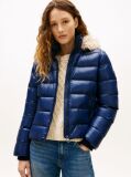 Blue Shiny Water Repellent Down Hooded Jacket  Women