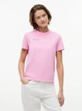 Roz T-Shirt Din Jersey Cu Logo Repetat Cu Efect Spalat  Femei
