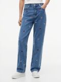 Denim Blugi Cu Croiala Dreapta Slim Talie Inalta Si Broderie Pe Toata Suprafata  Femei