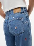 Denim Blugi Cu Croiala Dreapta Slim Talie Inalta Si Broderie Pe Toata Suprafata  Femei