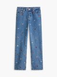 Denim Blugi Cu Croiala Dreapta Slim Talie Inalta Si Broderie Pe Toata Suprafata  Femei