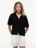 Black Weave Polo Relaxed Short Sleeve Cardigan  Women