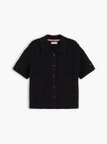 Black Weave Polo Relaxed Short Sleeve Cardigan  Women