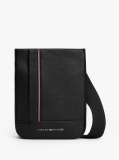 Black Metal Logo Pebble Grain Crossbody Bag  Men