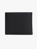 Black Hilfiger Flag Leather Card And Coin Bifold Wallet  Men