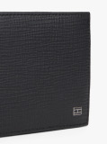 Black Hilfiger Flag Leather Card And Coin Bifold Wallet  Men