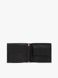 Black Hilfiger Flag Leather Card And Coin Bifold Wallet  Men