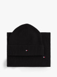 Black Hilfiger Flag Beanie And Scarf Gift Set  Men